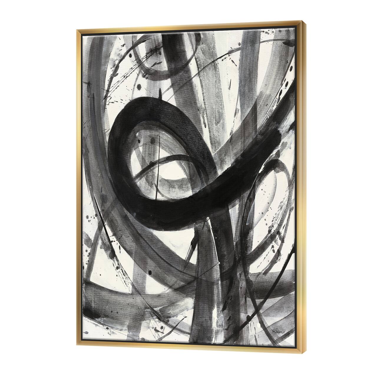Designart - Black and White Minimalistic Painting - Modern & Transitional Canvas in Gold Frame